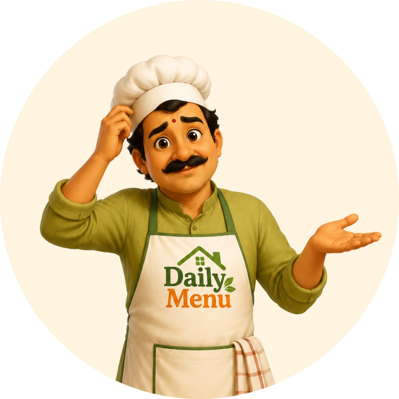 21meals chef mascot, thinking about what to cook